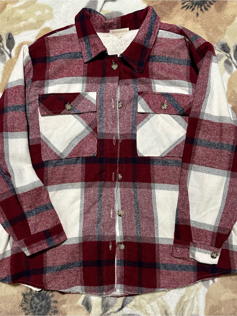 Eden & Olivia Red and White Plaid Button-Up Shacket